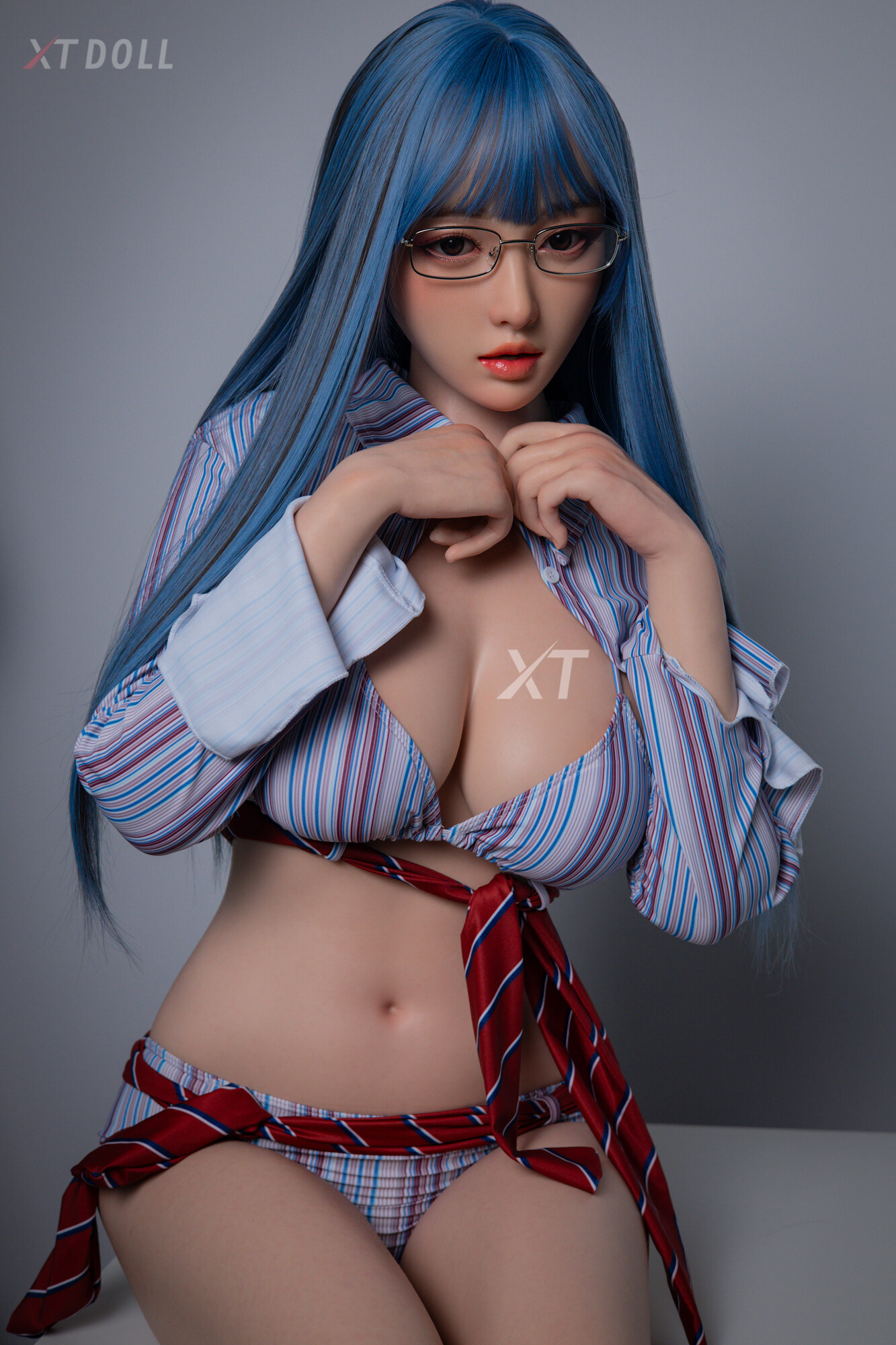 Charlene - 165cm E-Cup Ice Blue Hair Silicone Head Makeup Chest XT Doll image1